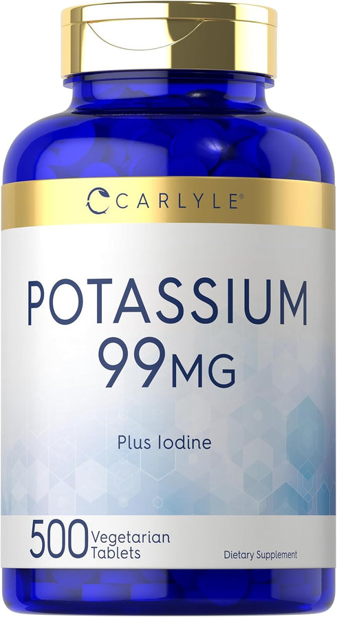 Carlyle Potassium 99mg | Plus Iodine | 500 Vegetarian Tablets | Non-GMO, Gluten Free Supplement