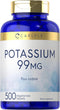 Carlyle Potassium 99mg | Plus Iodine | 500 Vegetarian Tablets | Non-GMO, Gluten Free Supplement