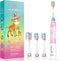 Kids Electric Toothbrush for Ages 2-12 - Pink Giraffe - with Timer and Rainbow LED Light Up