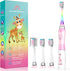 Kids Electric Toothbrush for Ages 2-12 - Pink Giraffe - with Timer and Rainbow LED Light Up