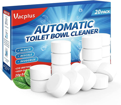 Vacplus Toilet Bowl Cleaner Tablets, 20 PACK, Automatic Cleaners with Bleach, Slow-Releasing for Deodorizing & Descaling
