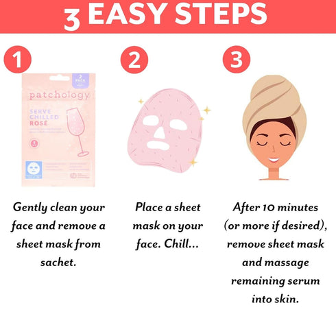 Patchology Serve Chilled Rosé Facial Sheet Mask - Hydrating Skin Care Treatment with Hyaluronic Acid (2 Pair)