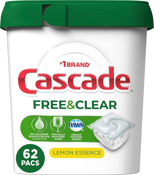 Cascade Free & Clear ActionPacs - Dishwasher Detergent with Lemon Essence, 62 Count