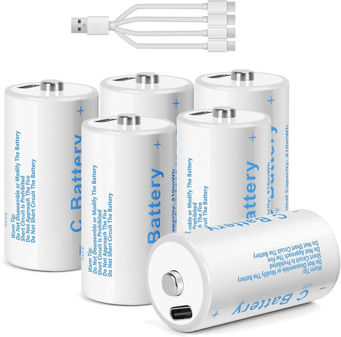 winbasic C Batteries C Size Rechargeable Lithium Batteries, LR14 4100mWh 1.5V USB-C Charging