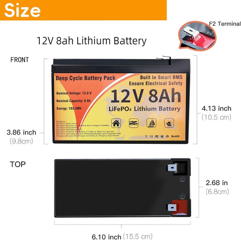 Kingboss 12V 8AH LiFePO4 31 100A 8000+ 1280Wh IP65 (12V 8Ah) Battery, Group Lithium Battery Built-in BMS Deep Cycles