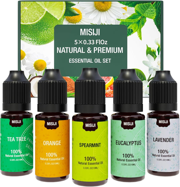 Essential Oils Set - Top 5 Aromatherapy Oils for Diffuser, Air Freshening Scents for Candle & Soap Making, Humidifiers