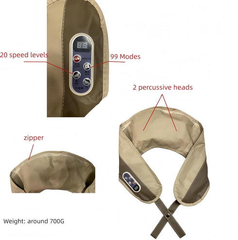 THOUGHTOSIS 15-Minute Electric Back Massager Shawl with Heat, Strong Percussive Tapping Therapy(not kneading), Auto