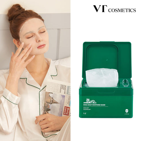 VT COSMETICS Daily Soothing Mask, 30ea, Hydrating Facial Sheet Mask, 30 Day Supply, Cica Face Mask