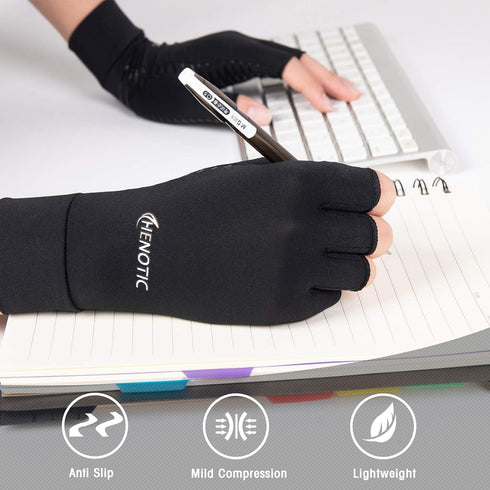 2 Pairs Copper Arthritis Gloves, Fingerless Breathable Compression Gloves for Relieving Joint Pain and Swelling