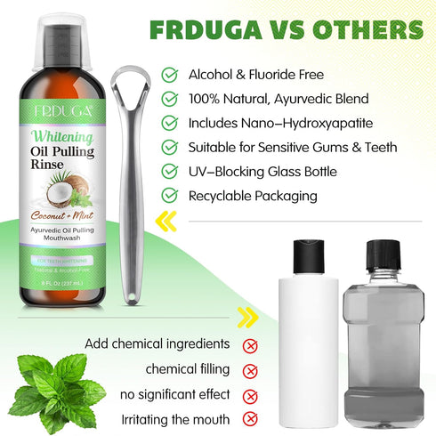 Coconut Oil Pulling for Teeth and Gums, 237ML, Coconut + Mint Mouthwash Pulling Oil for Improved Oral Hygiene