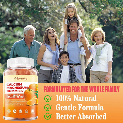 Calcium Magnesium Zinc Gummies with Vitamin D3 & K2, High Absorption Magnesium Glycinate 400mg