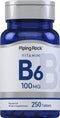 Piping Rock Vitamin B6 100mg Supplement, 250 Tablets, as Pyridoxine Hydrochloride, Non-GMO & Vegetarian Formula