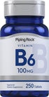 Piping Rock Vitamin B6 100mg Supplement, 250 Tablets, as Pyridoxine Hydrochloride, Non-GMO & Vegetarian Formula