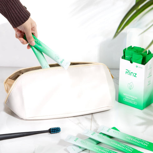 Rinz Packets 0.4 Oz (20 Pack) Travel Size Mouthwash - Fluoride/Alcohol Free - TSA Approved - Individual - Mini