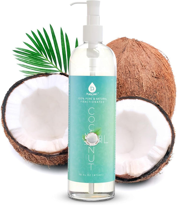 Pursonic Pure Unscented Fractionated Coconut Oil - 16 Oz Multipurpose Oil for Skin, Hair, and Makeup Removal