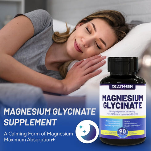 Magnesium Glycinate Capsules 380mg | 90 Counts | Non-GMO & Gluten Free | Muscle, Heart, Nerve Support, 45 Servings High