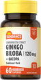 Sundance Ginkgo Biloba 120mg | 60 Capsules | Standardized Extract with Bacopa, Gluten Free Herb Supplement