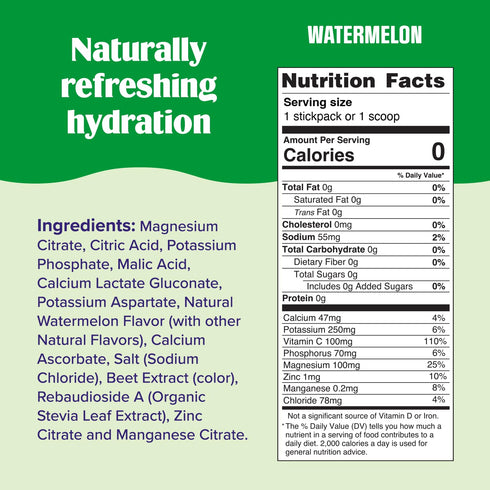 Ultima Replenisher Daily Electrolyte Powder Drink Mix – Sugar Free – Watermelon, 30 Servings, Hydration Powder with 6