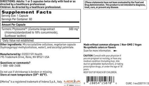 Klaire Labs CurcuThera - 500 mg Meriva Curcumin Complex with Patented Phytosome Delivery Technology (60 Capsules)