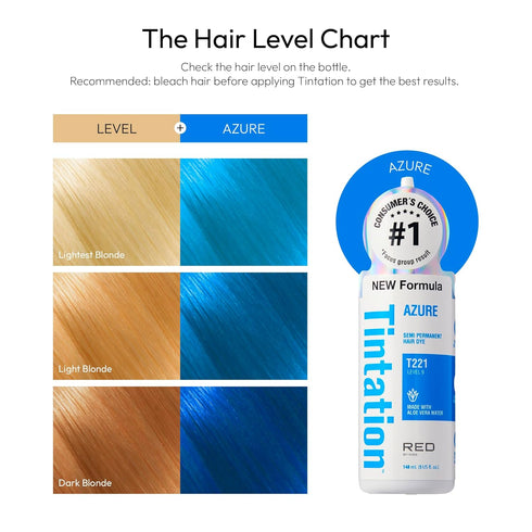 Red by Kiss Tintation Semi-Permanent Hair Color, Aloe Vera, Argan Oil, Long-Lasting Dye (Azure, 5 Fl Oz)