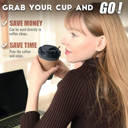 SPRINGPACK 100 Pack 12 oz 100% - Disposable Coffee Cups To Go with Lids Sleeves and Straws Biodegradable & Compostable