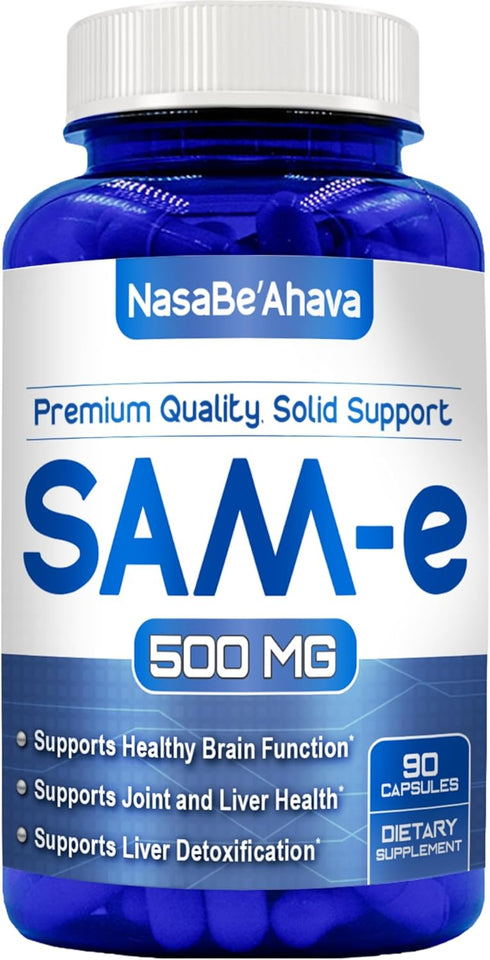 SAM-E Supplement 500mg | S-Adenosyl-L-Methionine for Bone and Mood Support | Non-GMO, Gluten Free (90 Day Supply)