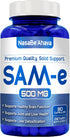 SAM-E Supplement 500mg | S-Adenosyl-L-Methionine for Bone and Mood Support | Non-GMO, Gluten Free (90 Day Supply)