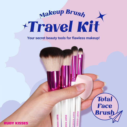 Ruby Kisses Travel Size Makeup Brushes Set, 5 PCS Complexion Brush Set with Blending Sponge