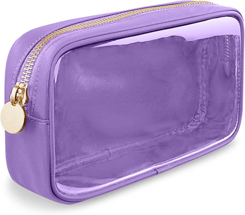 Small Clear Travel Makeup Organizer Bag, Cute Preppy Cosmetic Zipper Pouch for Women, Purple