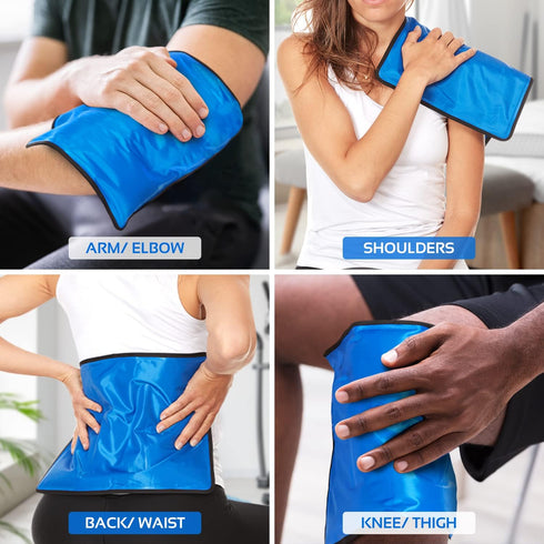 Reusable Ice Packs for Injuries, 11" x 14.5" - 2 Pack XL Hot & Cold Pack for Back Pain Relief, Flexible When Frozen