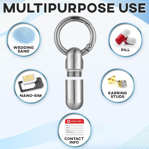 Titanium Keychain Pill Holder, Small Waterproof Pill Case Container with Carabiner Clip for Travel