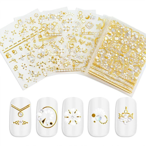 20 Sheets Gold Nail Art Stickers - Metallic 3D Self Adhesive Flower Diamond Designs for Women Nail Decorations