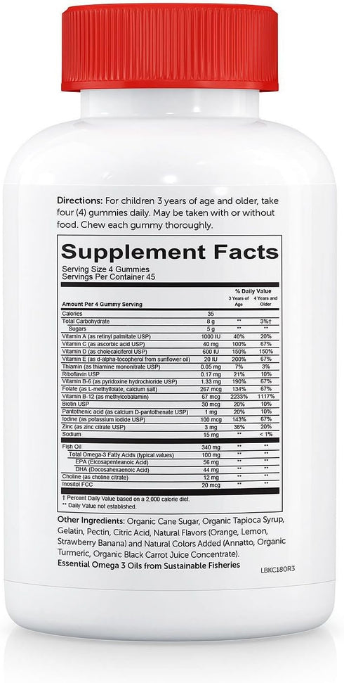 SmartyPants Kids Complete Daily Gummy Vitamins, Gluten Free, Multivitamin & Omega 3 Fish OilDHA/EPA Fatty Acids (180 Count)