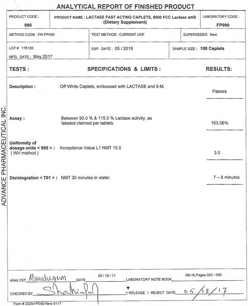 Fast Acting Lactase 180 Caplets - Generic Lactase 9000 FCC Units per Caplet