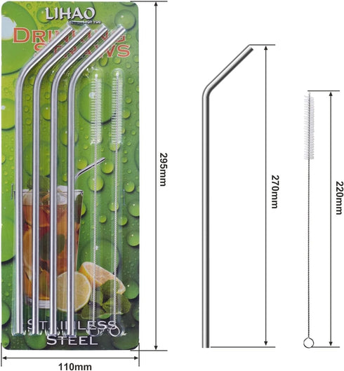 4 Extra Long Stainless Steel Straws + 2 Cleaning Brushes for 30 OZ Tumbler