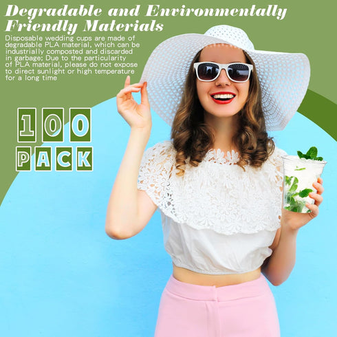 Yaomiao 100 Commercially Supplies(12 oz) Pcs Clear Cold Cups Disposable Party Cups Plant Based Drinking Container