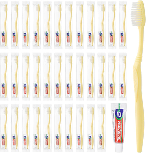 Disposable Toothbrush with Toothpaste Set, Individually Wrapped Soft Bristles Travel Size Manual