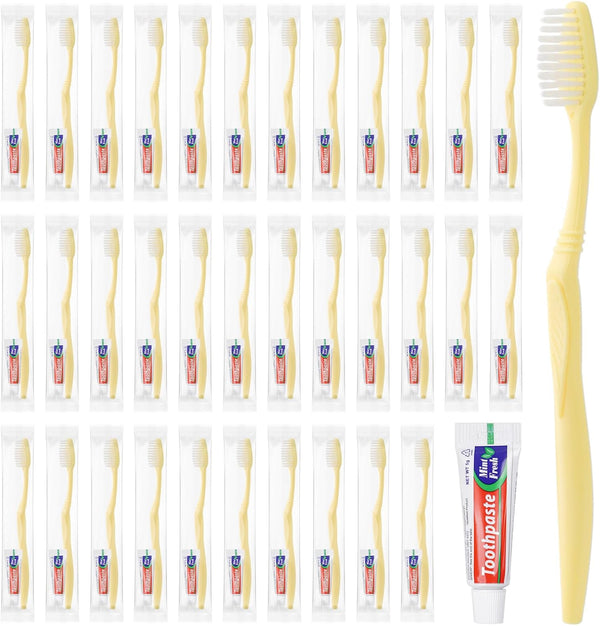 Disposable Toothbrush with Toothpaste Set, Individually Wrapped Soft Bristles Travel Size Manual