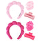 Wecoe Spa Headband and Wristband Set, Pink Rose Red, Cute Puffy Sponge Bubble Makeup Headband, Hair Claw Clips, Wrist