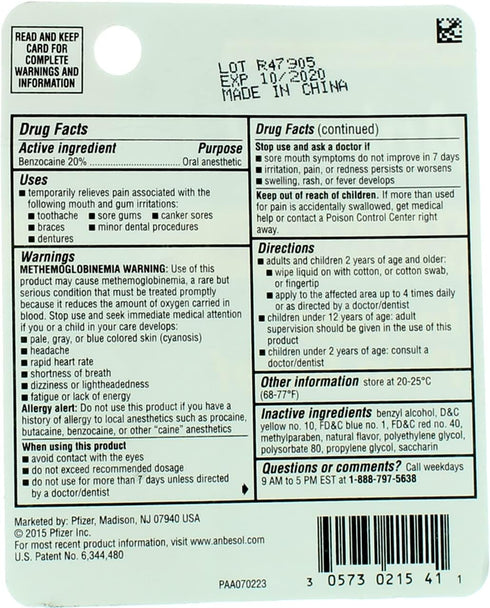 Anbesol Maximum Strength Instant Pain Relief Liquid - 0.41 oz (Pack of 3)