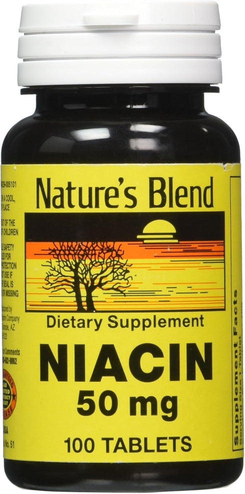 Nature's Blend Niacin 50 Milligram, 100 Tablets