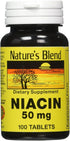 Nature's Blend Niacin 50 Milligram, 100 Tablets