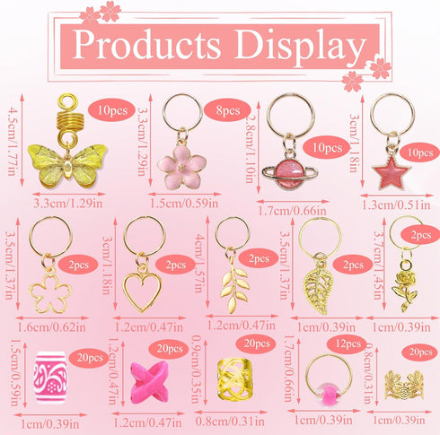 NAISKA 140Pcs Gold Butterfly Hair Jewelry, Colorful Star Flowers Loc Dreadlocks Accessories for Braid