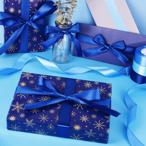 ASTARON Blue Satin Ribbon for Wedding Bouquet DIY Crafts, 1 Inch Solid Color Fabric Ribbon for Gift Wrapping, Hair Bows