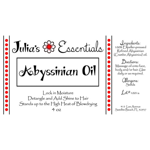 Julia's Essentials 100% Pure Abyssinian Oil, Revivify Dry Damaged Hair, 2oz
