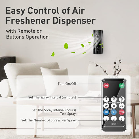 Automatic Air Freshener Spray Dispenser, Wall/Standing, Battery Powered, Remote Control, Black