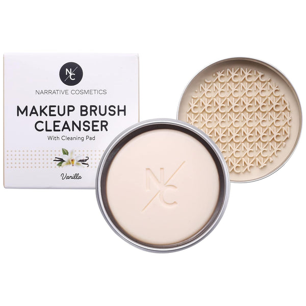 Solid Makeup Brush Cleanser Soap with Silicone Cleaning Pad, Vegan, Cruelty-Free, Natural Ingredients, 2.45 Oz