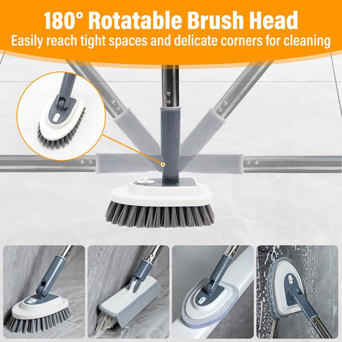 Floor Scrub Brush, 4 in 1 Tile Tub Scrubber with Adjustable Long Handle for Bathroom/Shower/Tub/Tile Cleaning