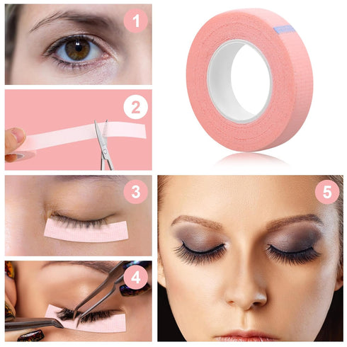6 Rolls Lash Tape, Makeup Adhesive Tape for Eyeshadow, 1/2''x9.8 Yards with Eyebrow Scissors (Pink)