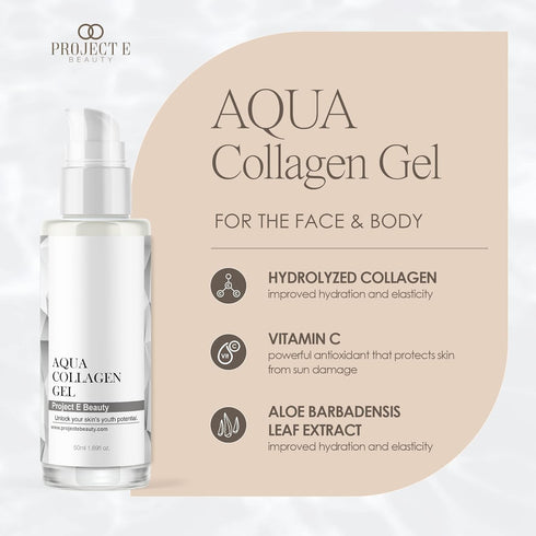 Project E Beauty Aqua Collagen Gel, 24-Hour Hydration, Anti-Aging Brightening Treatment, 50ml